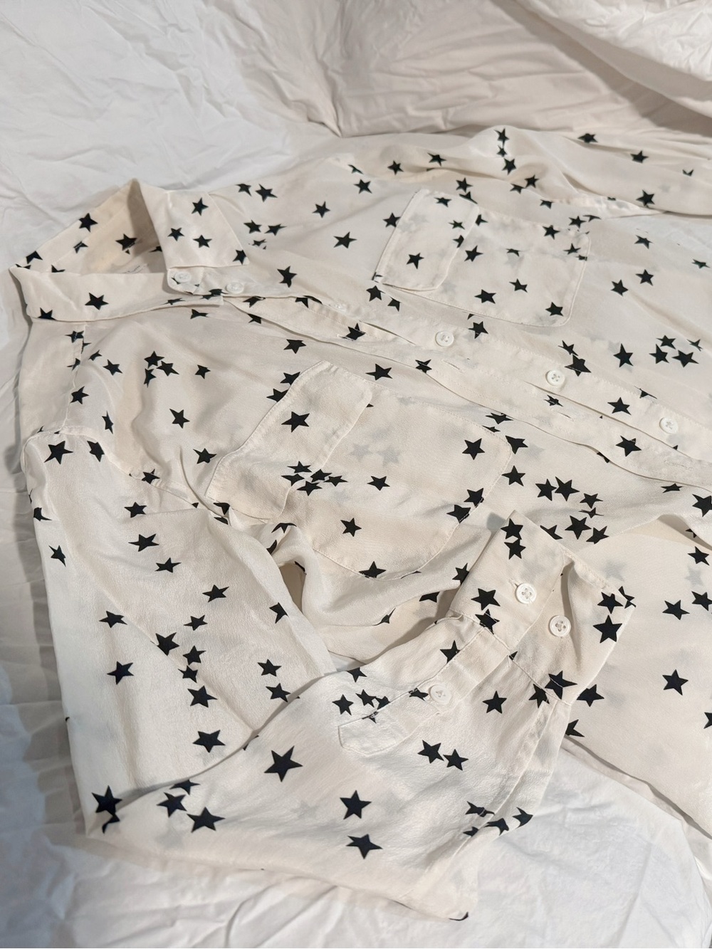 Equipment silk Star-Print White Button-Up Shirt